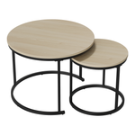 Nesting Coffee Table Set, 2-Piece Round 60cm Modern Design, Oak Veneer and Metal