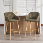 Modern European Bar Stools with High Backrest and Armrests, Set of 2, Beige Linen