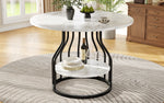 Round Dining Table 80x76cm 4-Seater Storage MDF Marble Top - Black