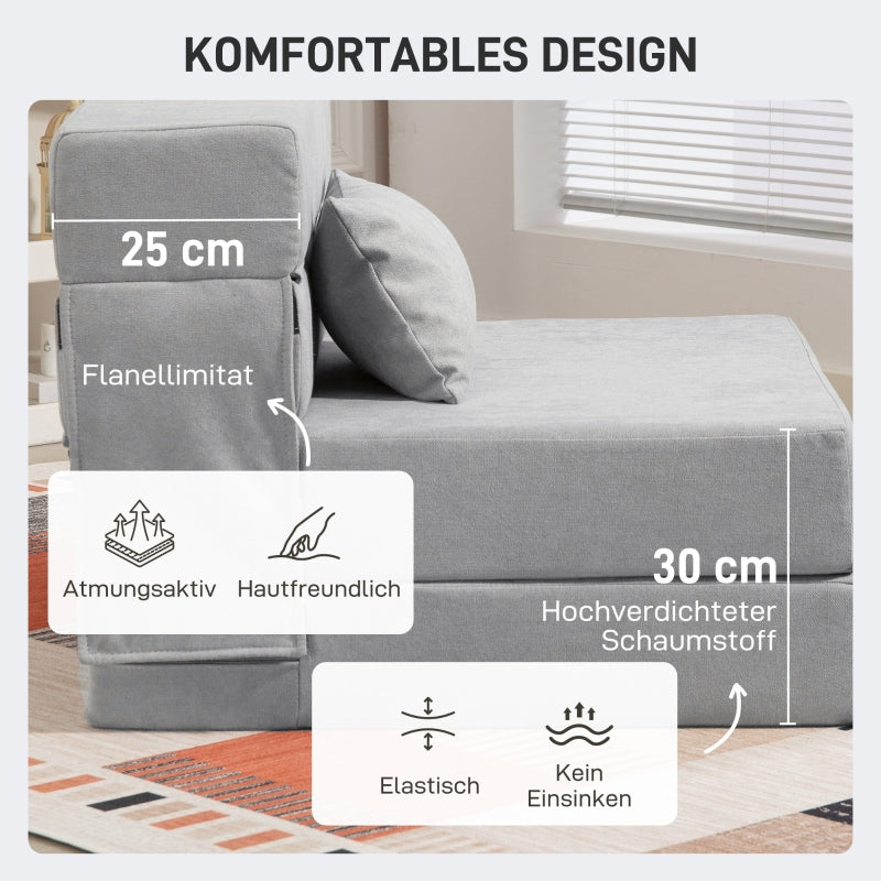 Floor Sofa Upholstered Couch Convertible Mattress Foam Light Grey
