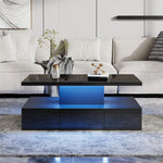 Two-tier Coffee Table 16-Color LED Light High-Gloss Storage Black