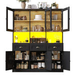 Tall Kitchen Cabinet 140x40x175cm Display Buffet Adjustable Shelves LED - White/Black