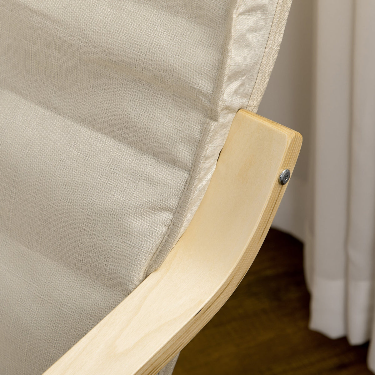 Recliner Chair, Rocking Relaxing with Adjustable Footrest, Birch Wood Cream White