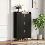 Shoe Cabinet 3 Doors 6 Adjustable Compartments Narrow Anti-tip Black