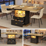 Extendable Dining Table with LED Lighting and Seating for 6 People, Wood Finish