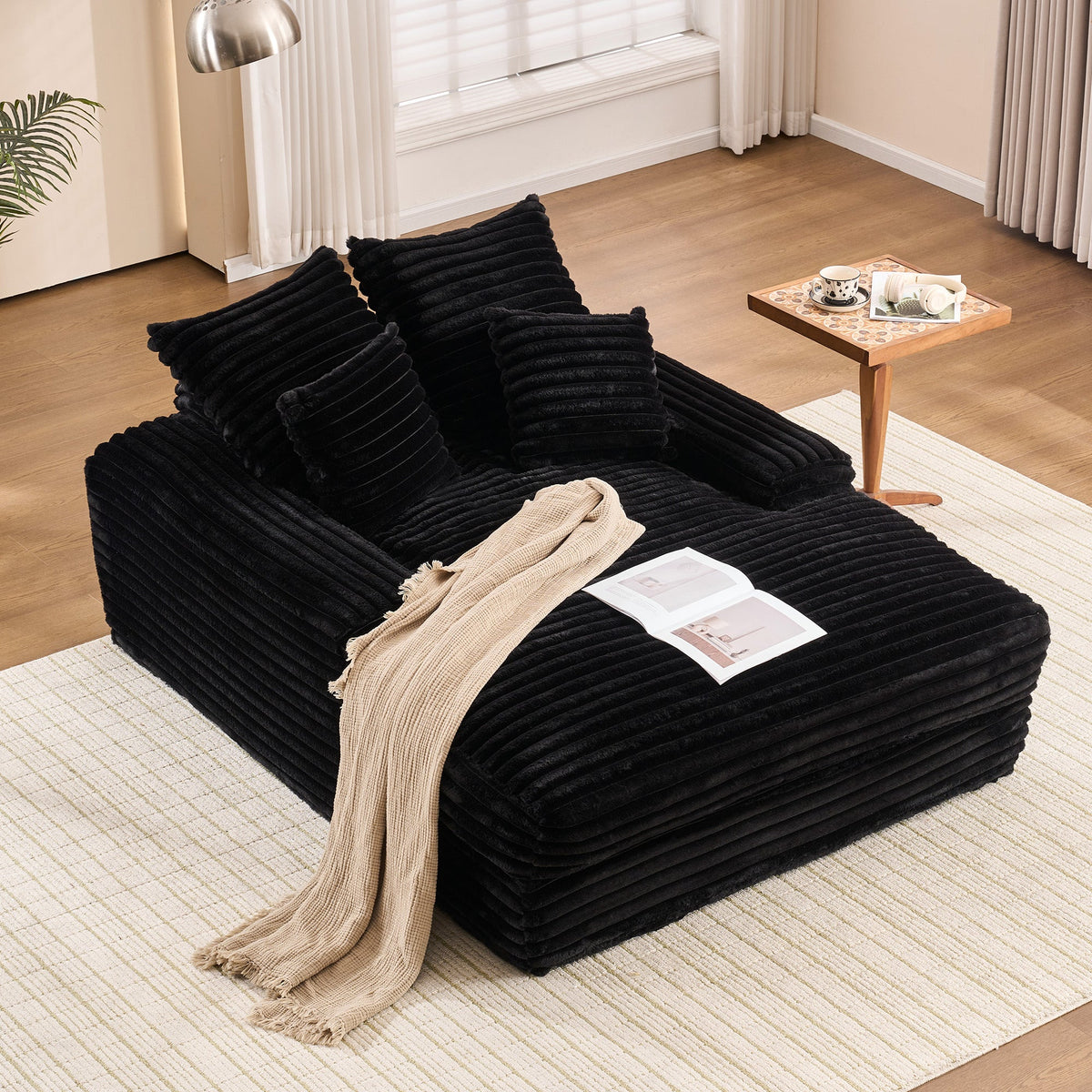 Luxury Cord Sofa, Multifunctional Sofa Bed, No Assembly, Black