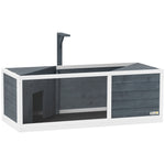 Wooden Turtle House, 2 Main Houses Hinged Top Light Stand Transparent Front Panel, Grey