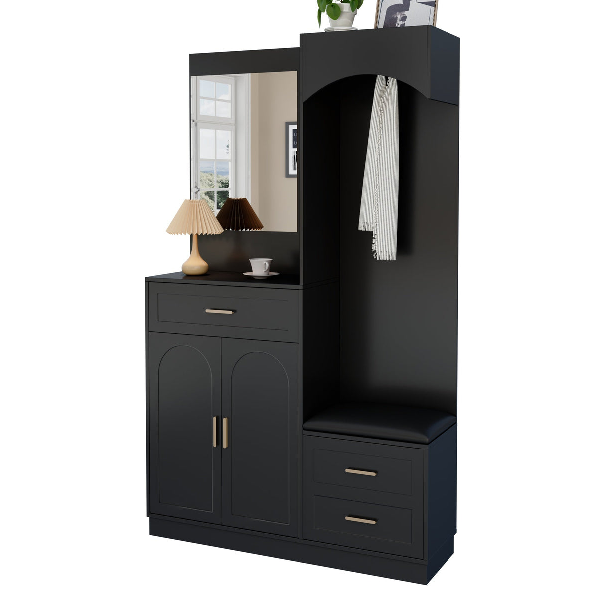 Compact Wardrobe and Shoe Cabinet Combination, Multifunctional Storage Shelf with Mirror, Modern