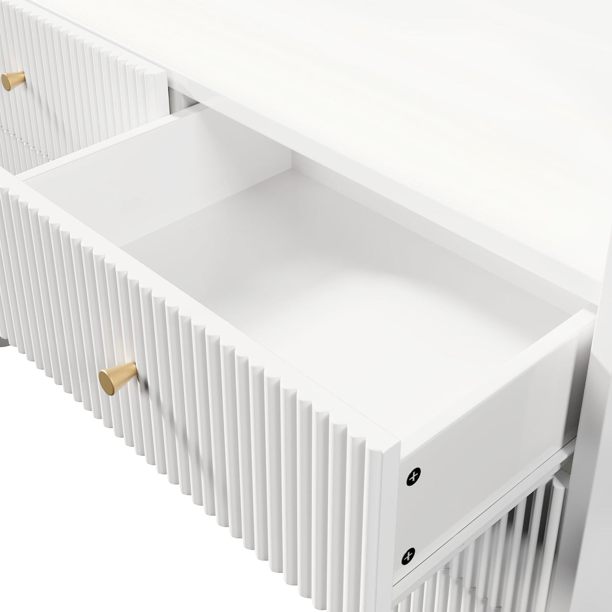 Sideboard, LED Lighting, 6 Drawers, Wave-Shaped Groove, White