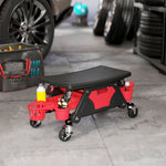 Workshop Stool, Removable Wheels, Storage, Drawer, Red