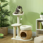 Cat Tree 79 cm, Cat Cave, Bed, Play Balls, Sisal, Cream White