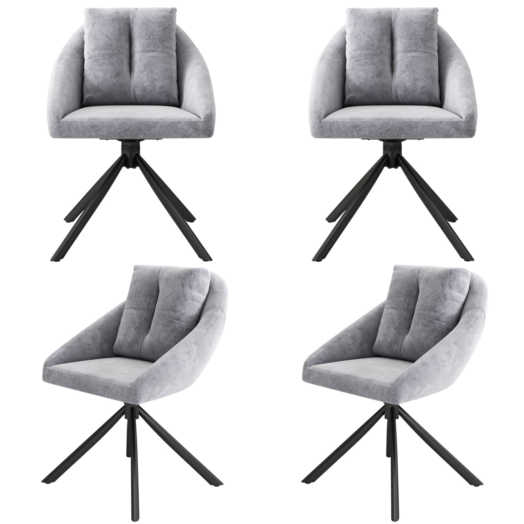 Swivel Dining Chair Set of 4 Ergonomic - Grey Velvet