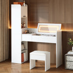 Dressing Table with LED Mirror, USB Charging & Stool, White