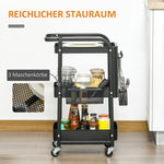 Kitchen Trolley with Perforated Board & Towel Holder, Storage Baskets, Black