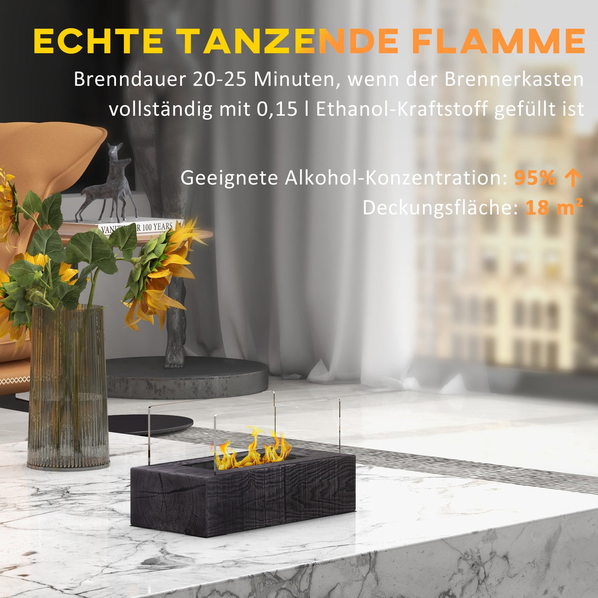 Tabletop Fireplace, Portable Bio-Ethanol Table Fire, Stainless Steel