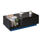 LED Coffee Table, Height-Adjustable with Hidden Storage and Shelf, High-Gloss