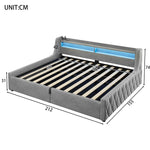 Platform Bed 140x200 with Hydraulic Storage & LED, Grey Velvet