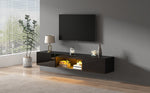 Wall-Mounted TV Stand with LED Lighting and High Gloss Finish for 70-Inch TVs, Black