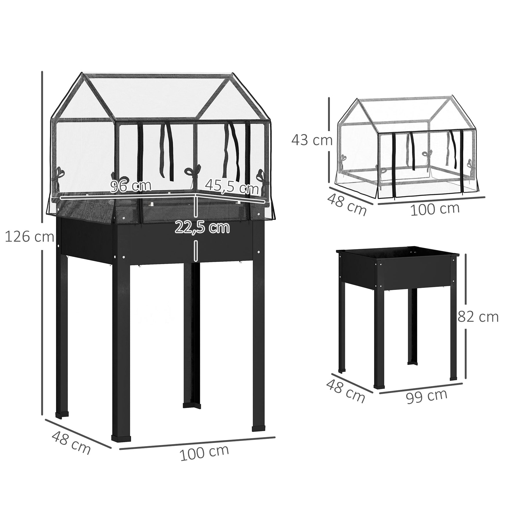 Raised Garden Bed with Cover, Elevated Herb Planter & Drainage Holes, Metal Black