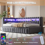 Upholstered Sofa Bed with LED Lighting and USB Charging, 90x200cm, Dark Grey Velvet