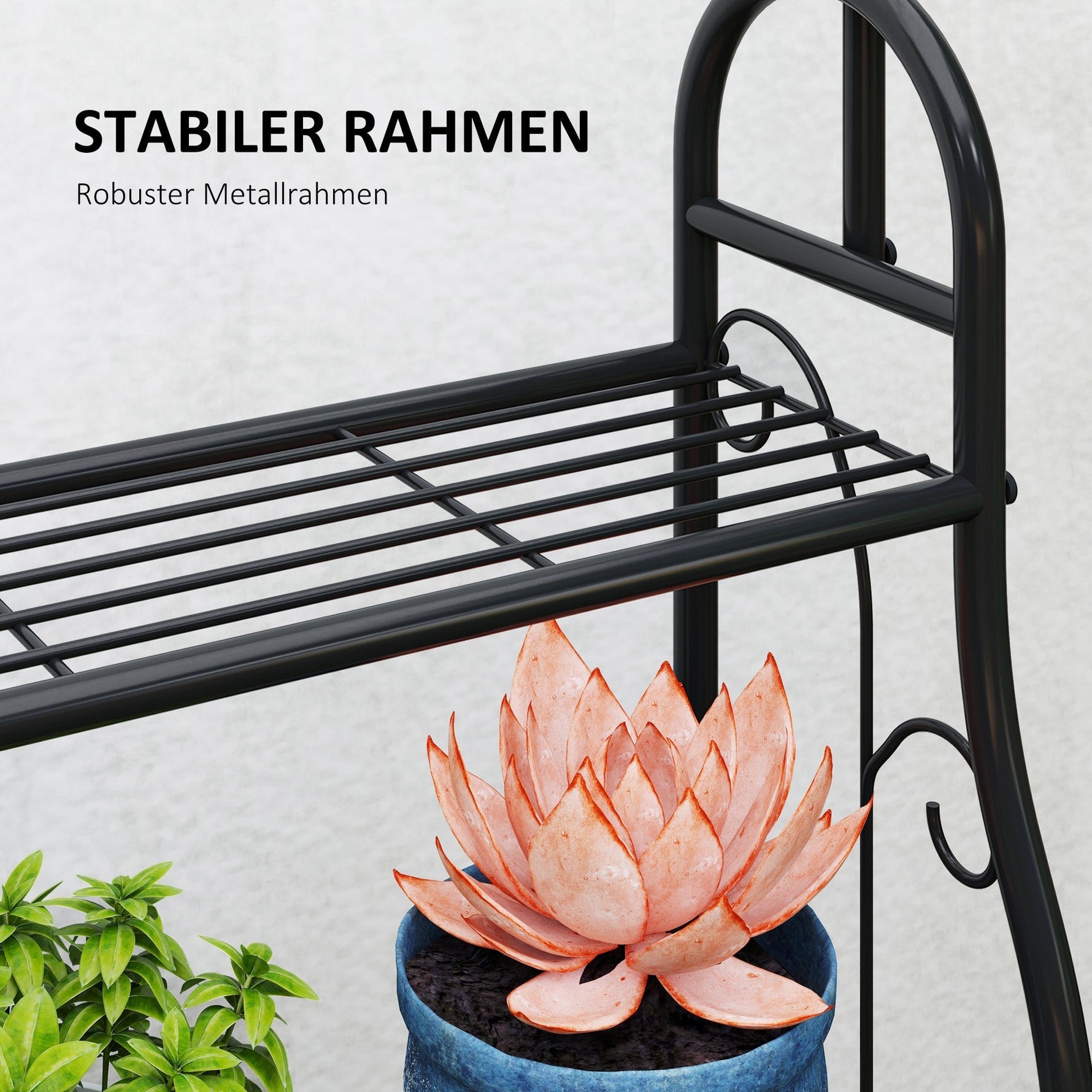 3-Tier Plant Stand, Hanging Rod Hooks 137cm High, Metal Black