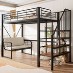Bunk Bed with Removable Sofa, Storage and Safety Stairs, 90x200cm, Black Metal