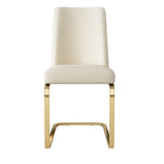 Velvet Dining Chair Set of 2 Diamond Back Gold Legs - Beige