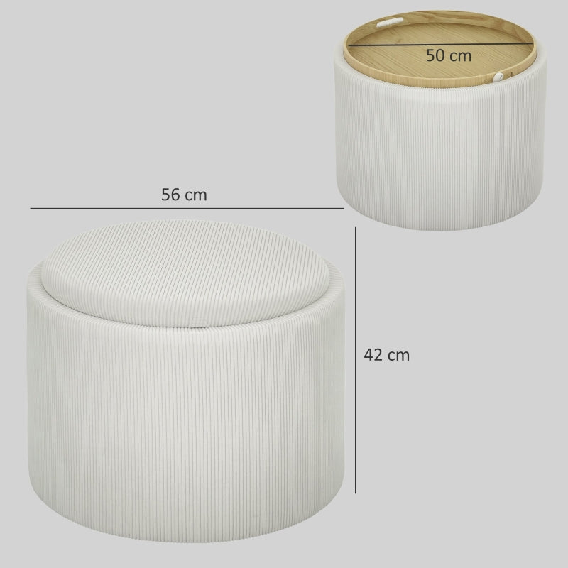 Storage Stool, Round Footstool Upholstered Coffee Table, Cream White