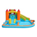 Multifunctional Outdoor Bouncy Castle with Blower, Water Slide, Trampoline, Basketball Hoop, Water Gun, 2 Pool Areas, 1 Large and 1 Small Slide