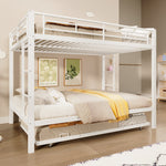 Bunk Bed with Pull-Out Bed and High Railings, 140x200cm Iron Frame, White