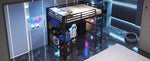 Gaming Loft Bed with Desk, Bookshelf & Wardrobe, Black Metal