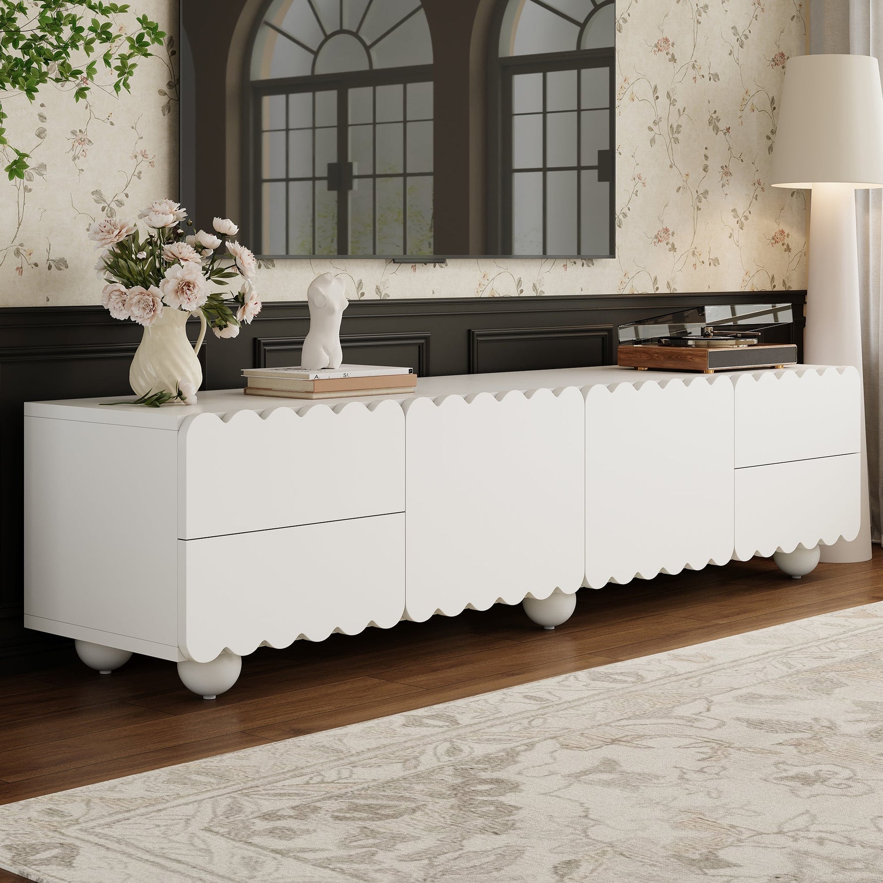 TV Cabinet Modern Low Stand 175x38x37cm - White