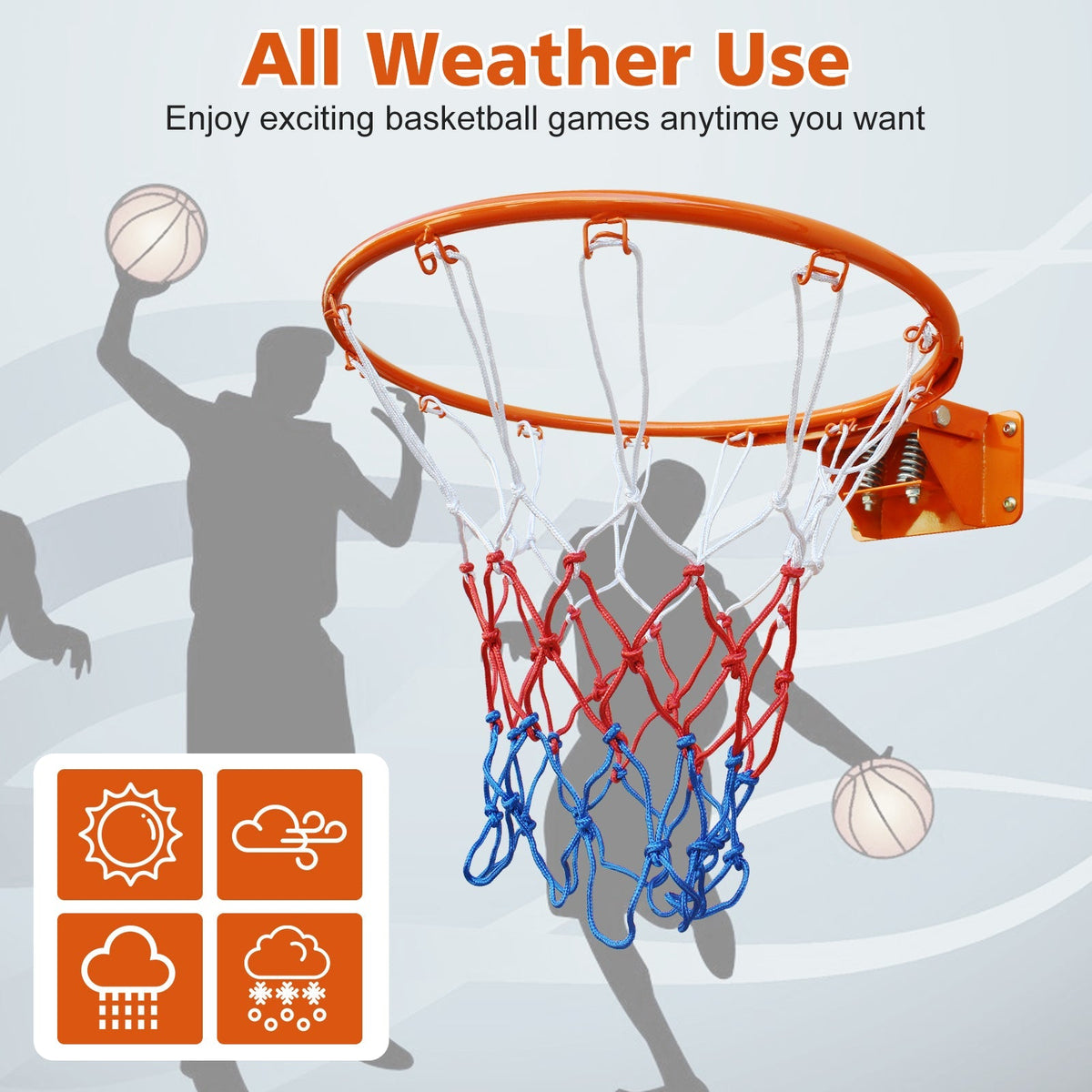 Basketball Rim Replacement, Double Spring Solid, In-Ground & Wall-Mounted Steel, Orange