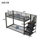 Metal Bunk Bed 90x200cm with Stairs, Storage & LED, Black