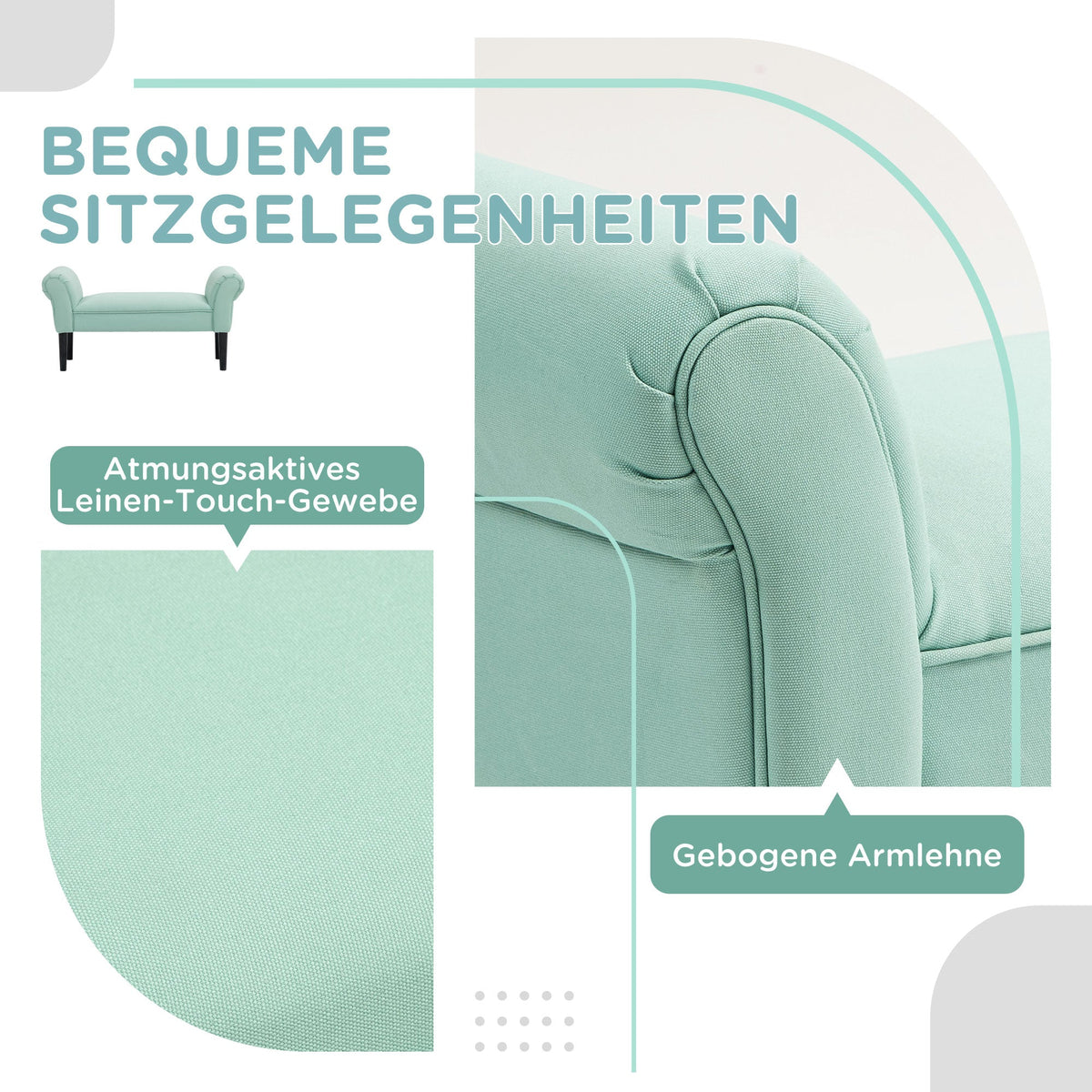 Bed Bench, Upholstered Hallway Seating, 130 kg Load Capacity, Canvas Fabric, Green