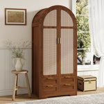Modern Wardrobe with Curved Doors, Clothes Rail and Drawers, Walnut MDF