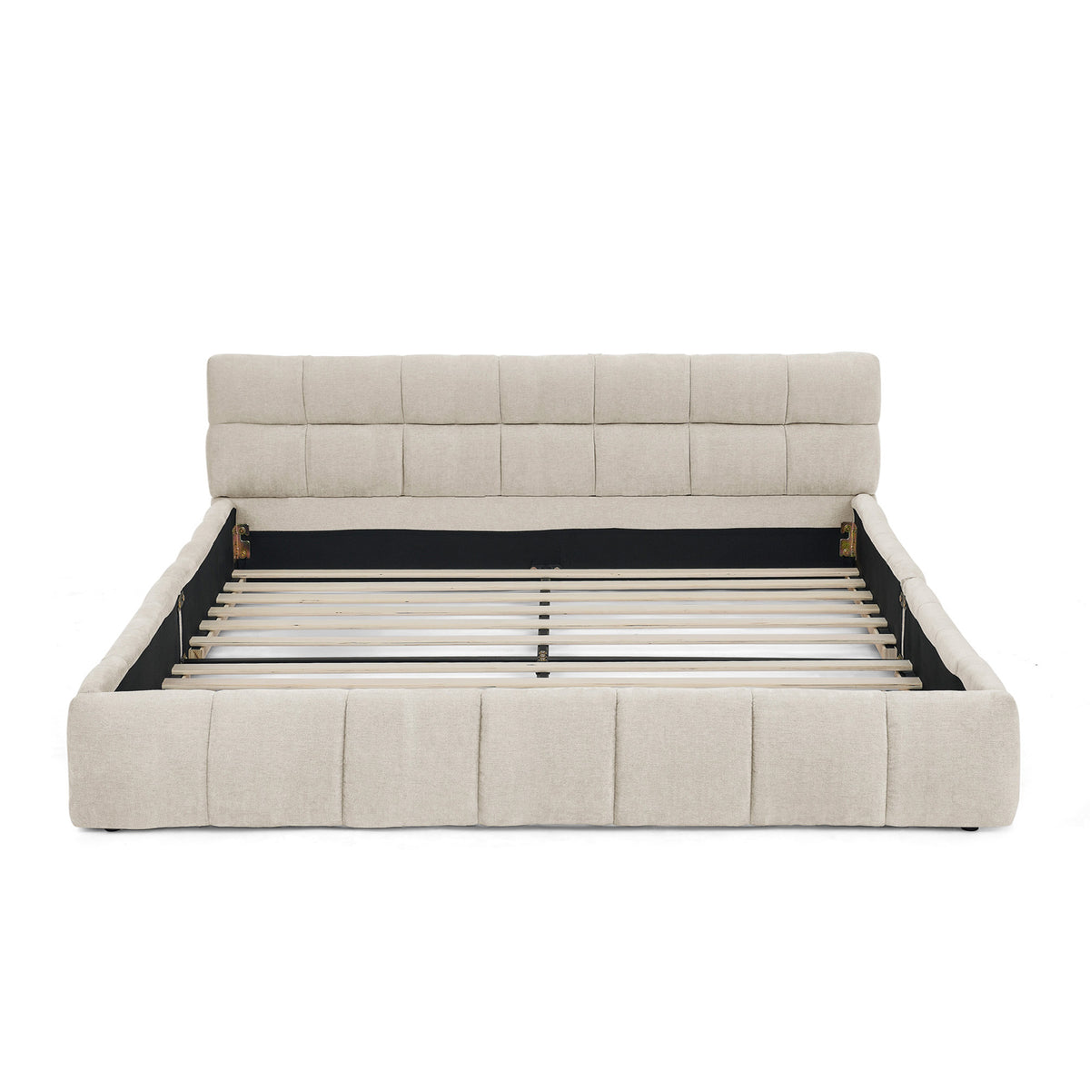 Double Bed 140x200cm Square Quilted Design, Beige Chenille