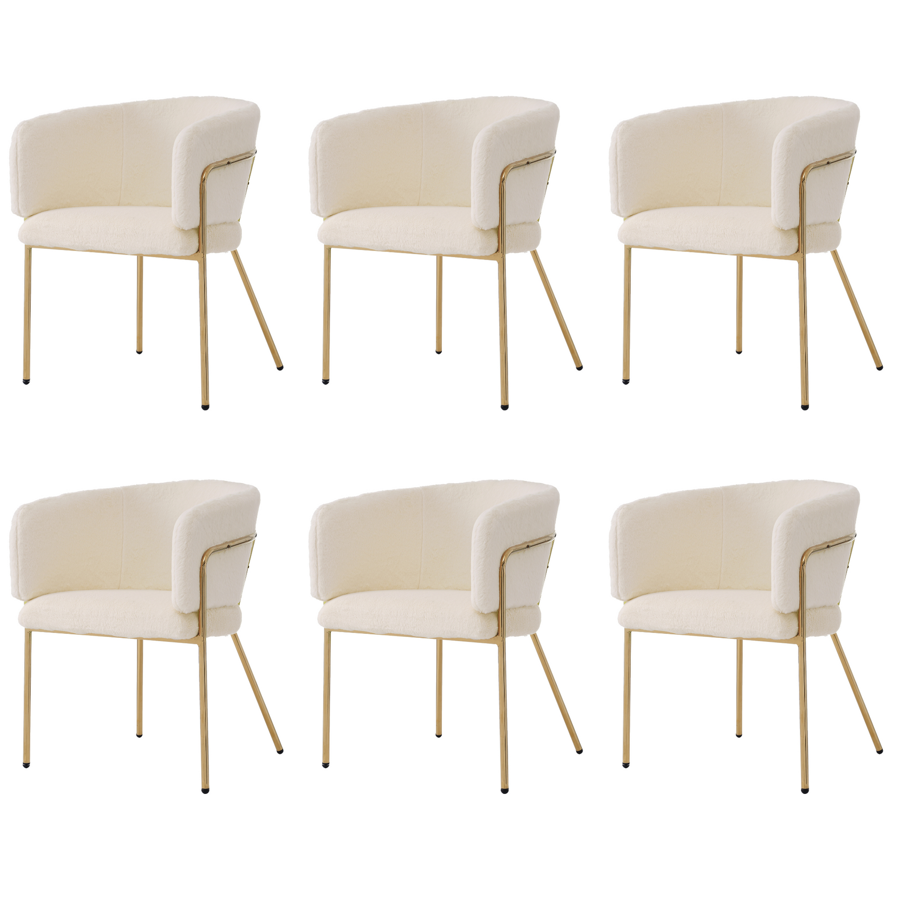 Dining Chair, Set of 6, Leisure and Dressing Chair for Living Room and Bedroom, Metal Legs, Imitation Rabbit Down Beige