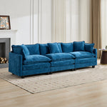 Cloud Sofa 3 Seats Modern Sectional Couch with Double Layer Upholstered Cushion, Blue Chenille Fabric