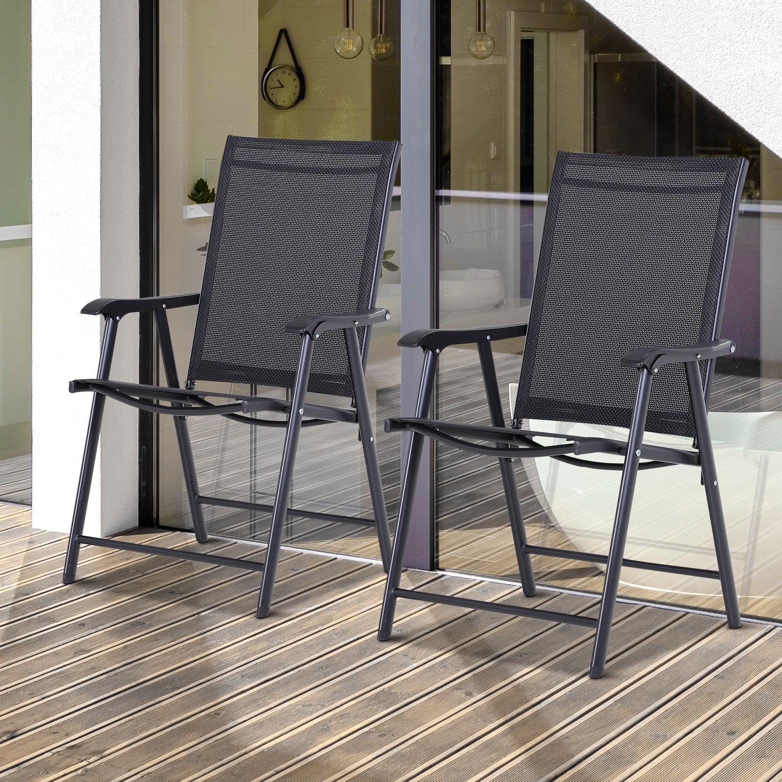 Camping Chairs Folding with Armrests, Metal Black