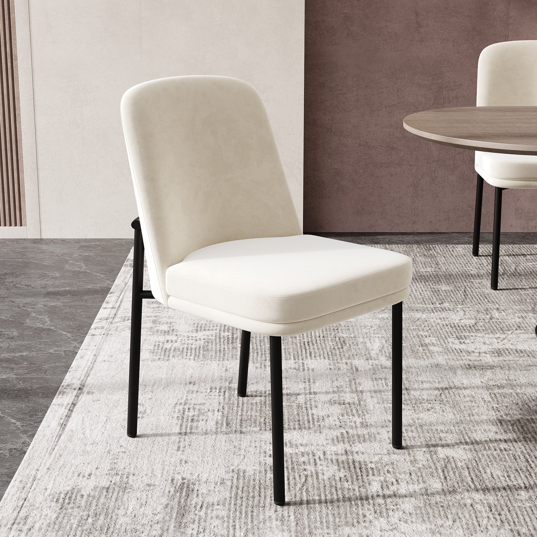 Dining Chairs Set of 4 Thickened Cushions Metal Legs Black Frame - Velvet Beige