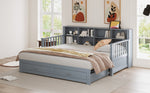 Sofa Bed, Pull-Out 90/180x190 cm with Storage & Charging, 2 Drawers, Pine, Grey