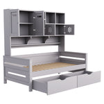 Wooden Sofa Bed 90x200 cm with Large Storage Drawer, Grey