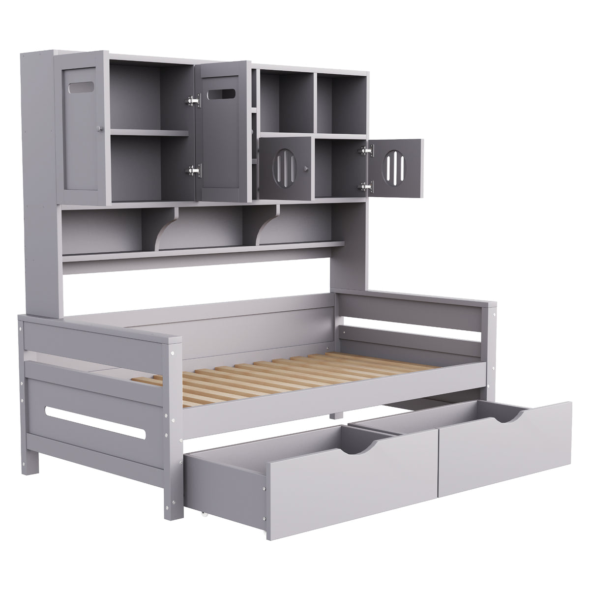 Wooden Sofa Bed 90x200 cm with Large Storage Drawer, Grey