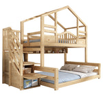 Children's Bunk House Bed 90x200/140x200 with Storage, Natural Wood