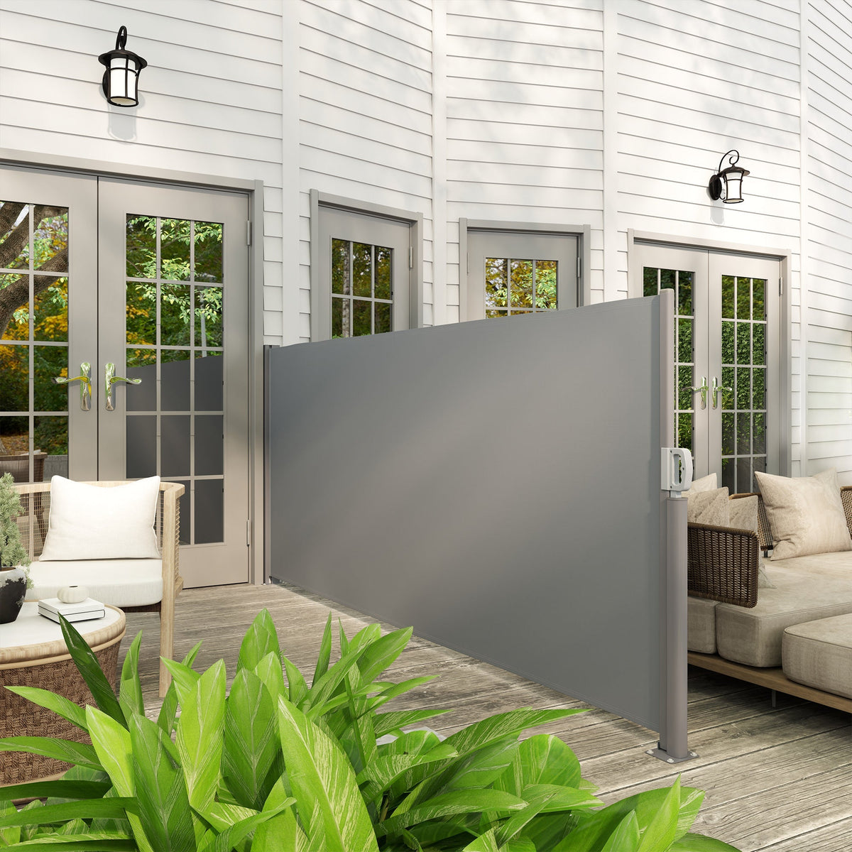 Side Awning, Extendable Privacy Screen, Wall Bracket, 300x140cm, Dark Gray