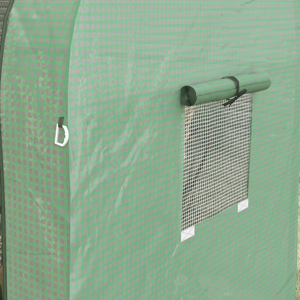 Greenhouse with 2 Roll-Up Doors, Windproof with Side Window and UV Protection, PE Green