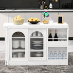 Bar Table, Extendable 360° Rotating with Storage & Glass Door, White