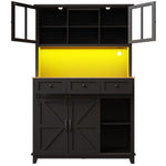 Tall Kitchen Cabinet with LED Lighting and Adjustable Shelves, Black