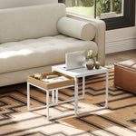 Coffee Table, Set of 2, Square, White MDF/Metal